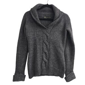 Zara Women’s Gray Wool Alpaca Blend Cable Knit Shawl Collar Sweater Sz S Cozy